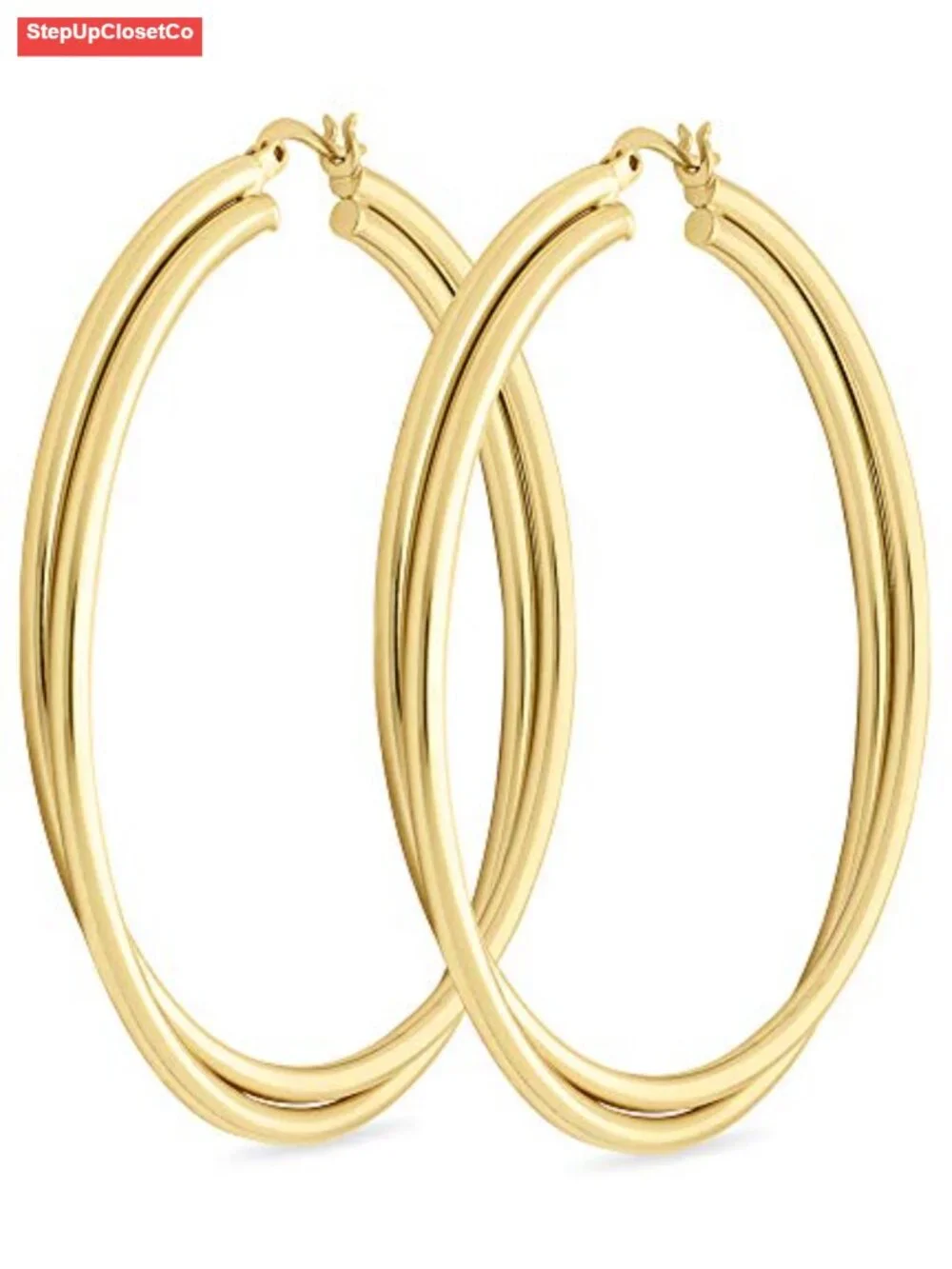Twisted Hoop Earrings for Women, Hypoallergenic Nickel-Free, 14K Gold Plated,